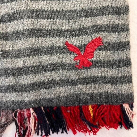 American Eagle Plaid Patchwork Scarf Neck Warmer Multicolor Wool Blend Fringe - Picture 9 of 10